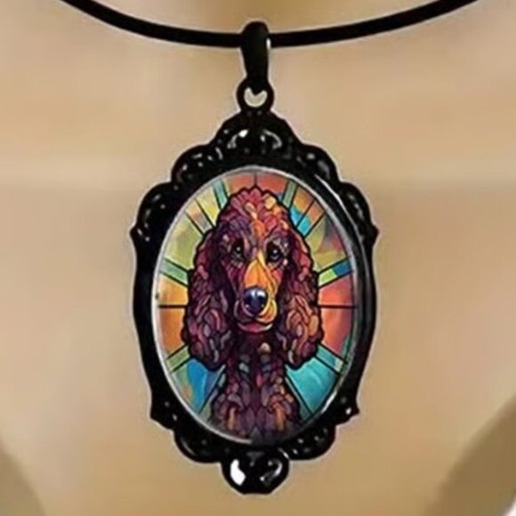 Black Antique Style POODLE Dog Pendant Necklace - Picture 1 of 4